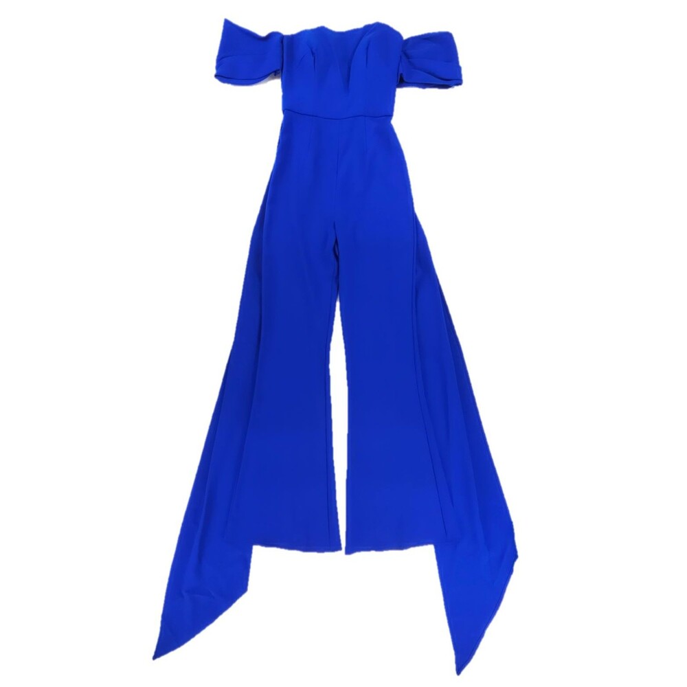 NWT Jovani 08209 Off-shoulder Straight Neck Draped Flare Jumpsuit Royal Blue 10